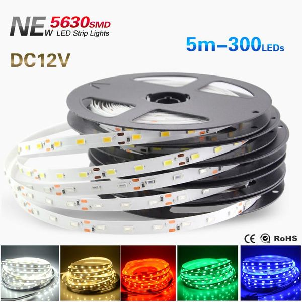 

led strip light 5630 (5730) smd flexible tape dc12v 60leds/m 300leds,much brighter than 3528 non waterproof strips