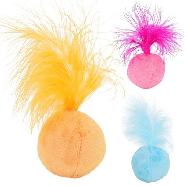 

cat toys plush ball faux feather bell chew toy pet supplies accessories