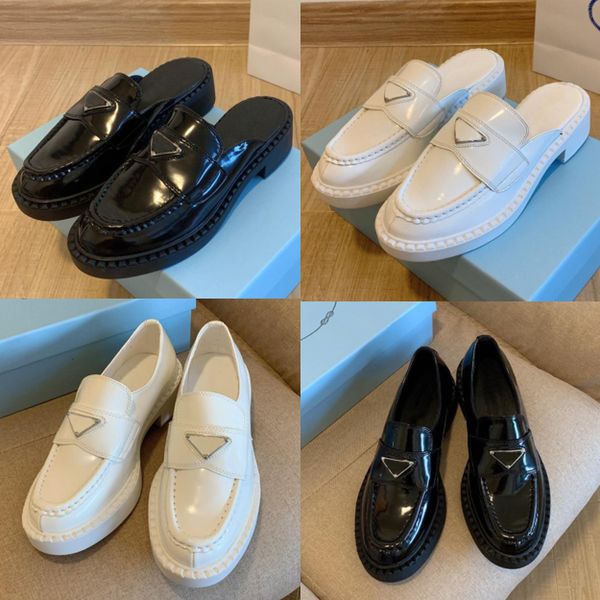 

designer shoes soft cowhide loafers rubber platform sneakers black shiny leather slipper chunky round head sneaker thick bottom shoe with