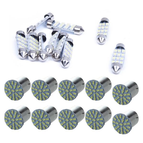 

car headlights 10 x 41mm 12 3528 smd led bulbs white dome festoon interior light & 10x 1156 1073 ba15s p21w 1206 22 bulb