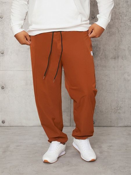 

extended sizes men letter patch detail drawstring waist pants c9fe#, Black