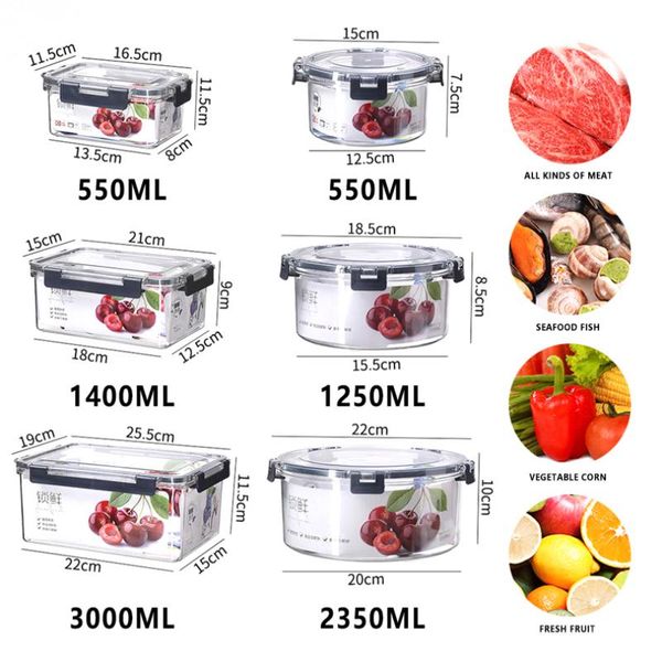 

storage bottles & jars 550-3000ml kitchen container grade pet refrigerator sealed box transparent fruit preservation