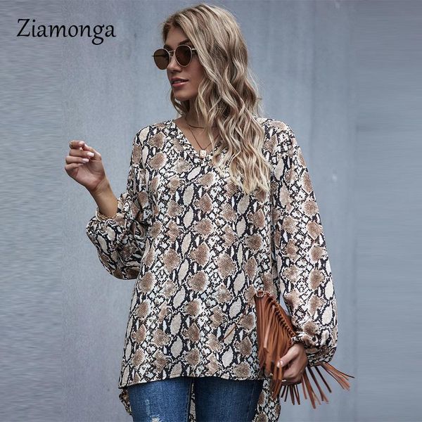 

ziamonga vintage leopard women loose blouse 2021 spring autumn casual streetwear long chic v-neck basic shirts women's blouses &, White