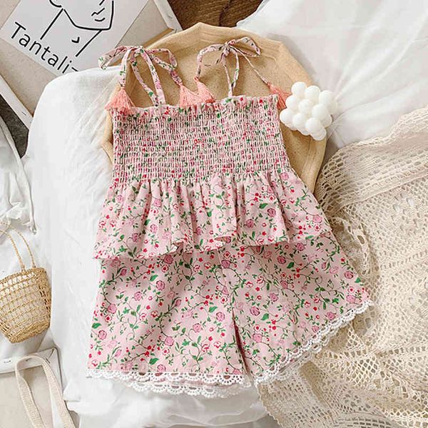 Sweet Girl Одежда набор летние детские цветочные слинг топ с шортами детская мода милый двухсекционный костюм 210515