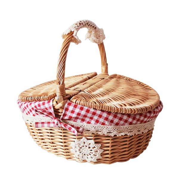 

storage baskets rattan outdoor picnic basket country style wicker hamper with lid and handle p31e