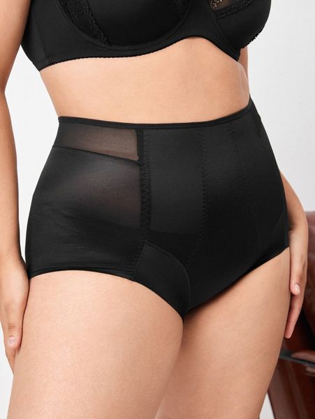 

plus contrast mesh shapewear panty o63x#, Black;white