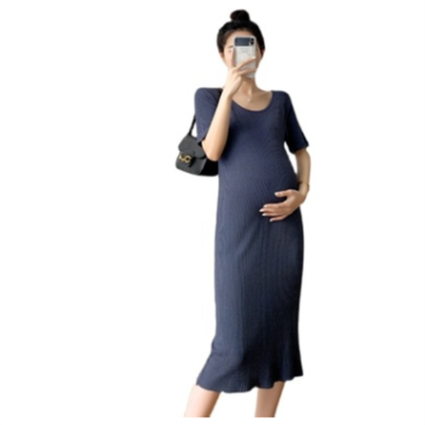

maternity dresses 2021 fashion pregnant woman clothing ribbed fabric solid v collar 30, White