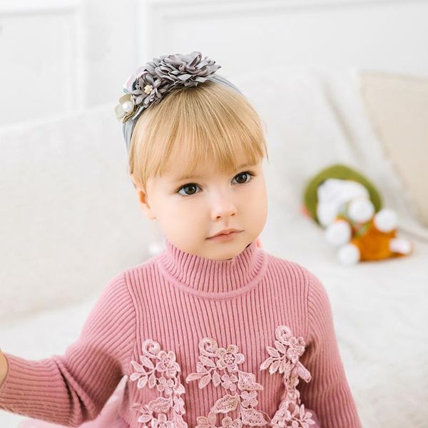 

hair accessories baby girl head born toddler pearl simulation flower nylon headband cute beauty hairband, Slivery;white