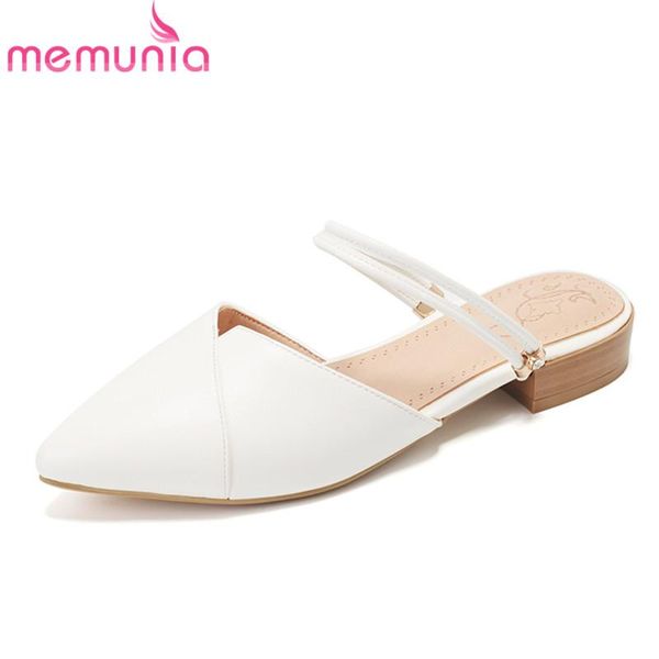 

slippers memunia 2021 arrival women slipper outside pu summer shoes pointed toe comfortable low heels woman casual, Black