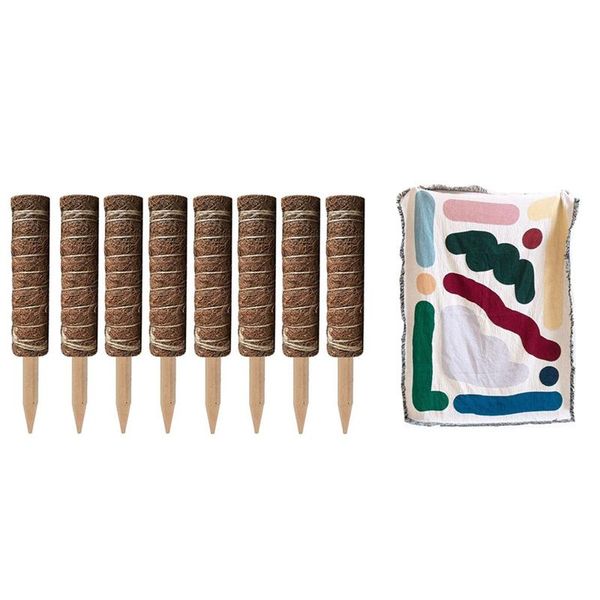 

tapestries 8pcs coir totem pole moss & 1 pcs abstract art blanket,durable sofa blankets tapestry