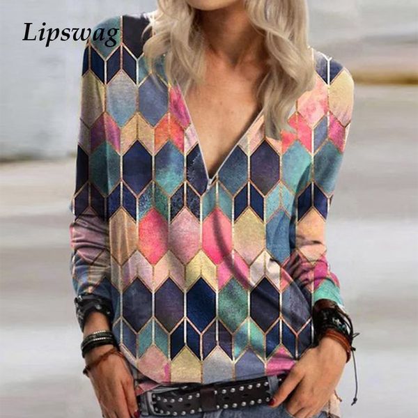 

2021 Casual Women V Neck Zipper Blouse Shirt Elegant Daisy Print Female Tops Spring Autumn Long Sleeve Loose Blusa Pullover 5XL, 04 purple