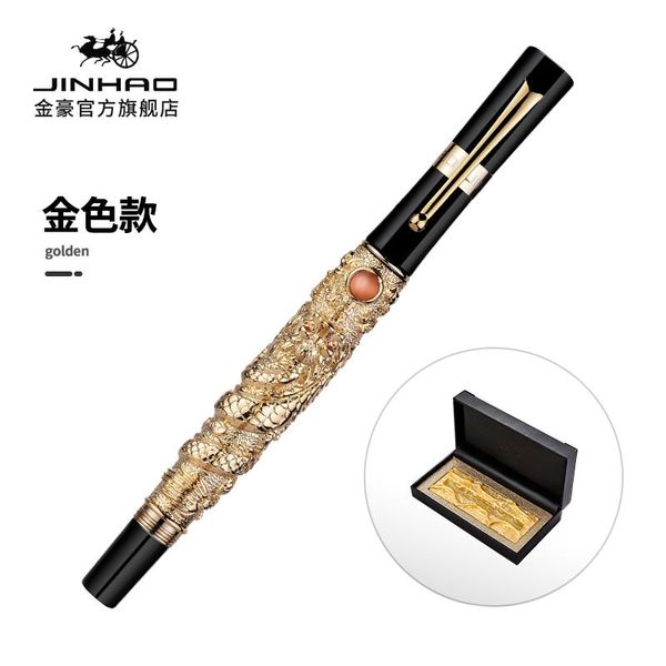 Gel canetas jinhao dragão voador antigo caneta de rollerball olhos vermelhos em gravação tinta preta nobre estilo chinês elegante e gracioso