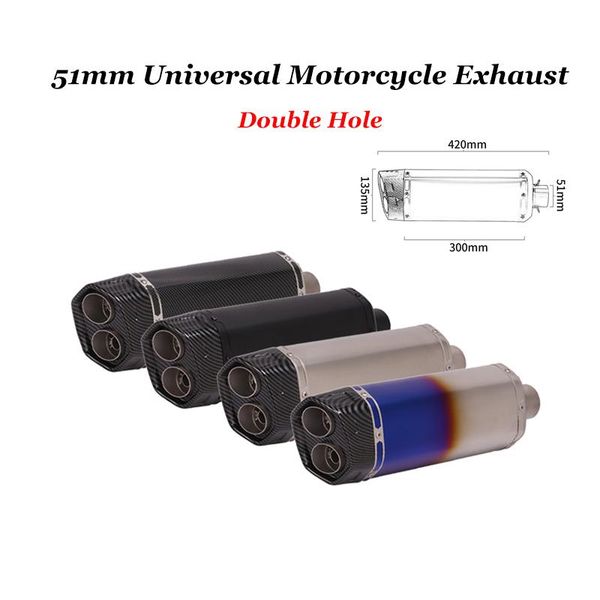 

motorcycle exhaust system 51mm universal double hole muffler cross scooter for f850gs x- pcx125 mt07