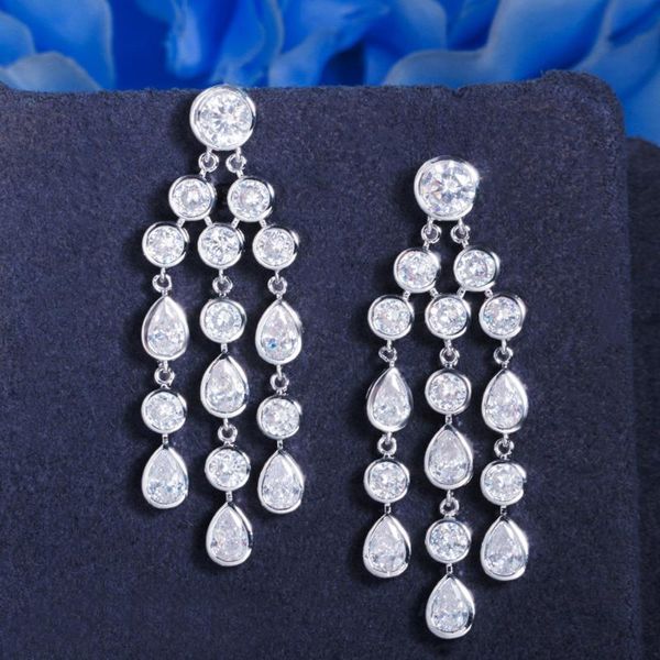 

dangle & chandelier white gold color cubic zirconia long tassel water drop wedding earrings for women bridal party cz932, Silver