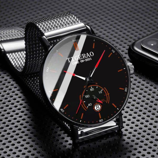 

swiss full automatic mechanical watch men's korean student luminous waterproof calendar ultra thin 2021 new, Slivery;brown