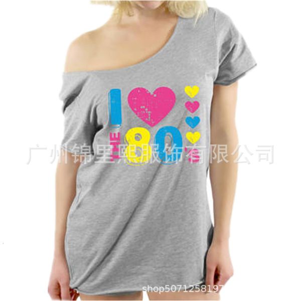 

t-shirt women's wear i love 80 printed round neck short sleeve w7zp, White