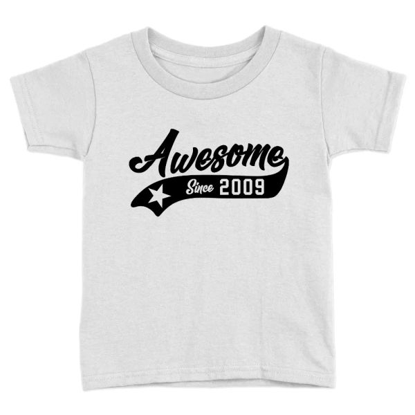 

awesome since 2009 kids t-shirt 9th year old birthday celebration gift cool top, White;black