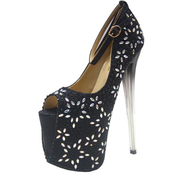 

fashion ultra-high stiletto rhinestone hate high female single shoes large size fish mouth sandals, Black