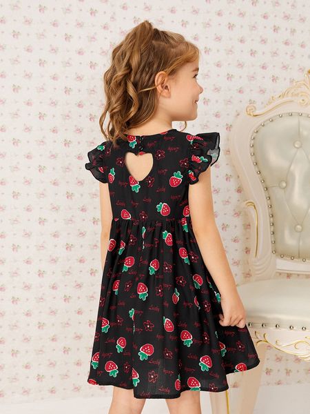 

toddler girls strawberry & letter graphic flounce sleeve dress she, Red;yellow