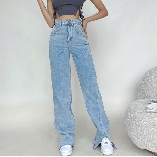 

women's jeans womengaga fashion split women's high waist loose straight wide leg pants trousers korean women g36i, Blue