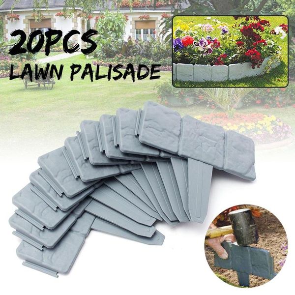 

fencing, trellis & gates 20pcs grey garden fence edging cobbled stone effect plastic lawn plant border decorations flower bed