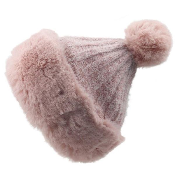 

women fluffy hat knitted beanies winter ski hats weaving mongolia cap for outdoor warming, Black;white