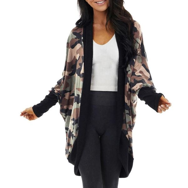 

women's jackets fashion women open front coats jacket elegant camo-print patchwork cardigan long sleeve outwear autumn winter streetwea, Black;brown