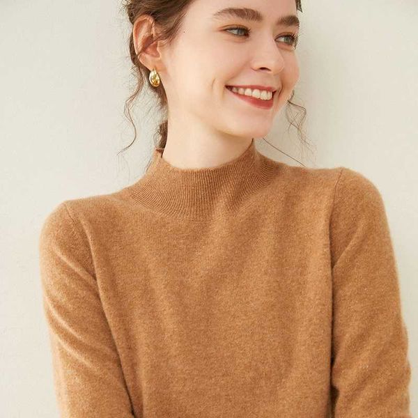 

women's two piece pants autumn and winter semi-high collar fashion pullover australian wool bottoming shirt women's kq20, White