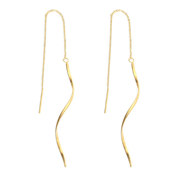 

dangle & chandelier 316l stainless steel simple curved water ripple tassel earrings no fade, Silver