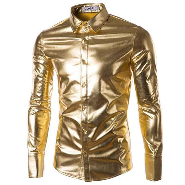 

men's casual shirts luxury style party mans 2021 summer men gold and silver shirt shining clubwear male dance for sale price, White;black