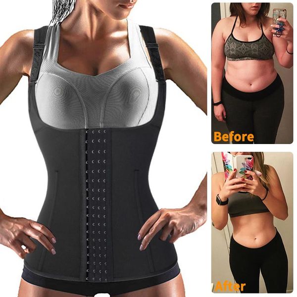 

women's shapers waist trainer women sweat vest body shaper corset slimming belt fajas shapewear curve workout fitness sheath girdles, Black;white