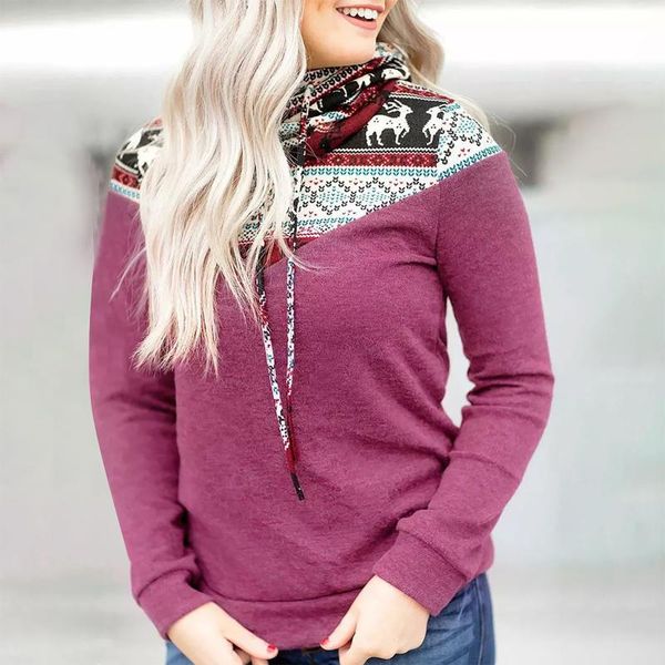 

women's hoodies & sweatshirts women christmas hoodie fall winter turtleneck casual fawn printed hooded pullover plus size elegant dail, Black