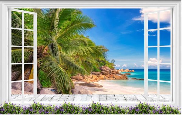 

wallpapers custom mural wall paper 3 d beach with coconut trees and sea view outside the window decor po wallpaper in living room