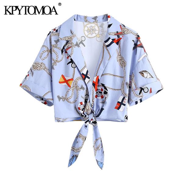 

women fashion with knot printed cropped blouses vintage long sleeve side zipper female shirts blusas chic 210416, White