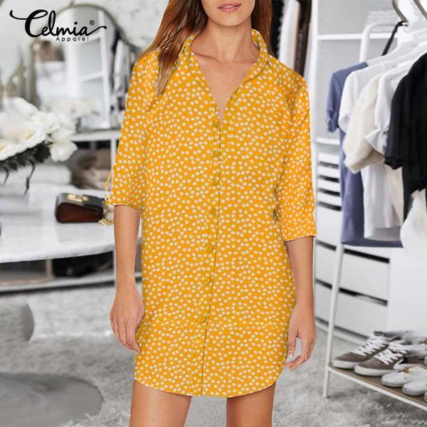 

women's blouses & shirts oversized women 2021 celmia fashion long sleeve casual lapel floral printed tunic loose vintage work blusa 7, White