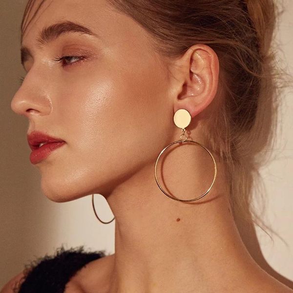 

dangle & chandelier geometric big round circle earrings for women simple trendy gold sliver color hollow drop fashion jewelry, Silver