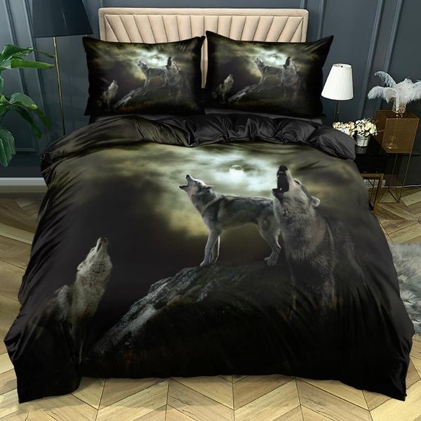 

bedding sets 3d black duvet cover custom design wolf bed linen pillow shams 203*230cm full twin double single size animal bedclothes