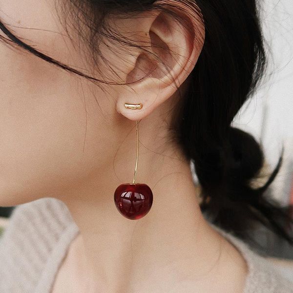 

party favor 1 pair cute simulation red cherry gold color fruit stud earrings for women girl gift simple drop female fashion jewelry
