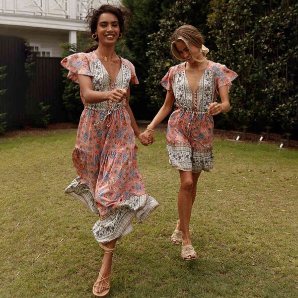 

jastie floral print boho maxi dress botton v-neck adjust waist short sleeve summer dresses casual women clothing vestidos 210419, White