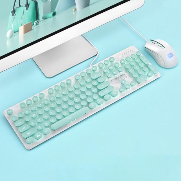 

keyboard mouse combos 1 set n518 wired vintage round mechanical feel backlight usb gaming for desktop