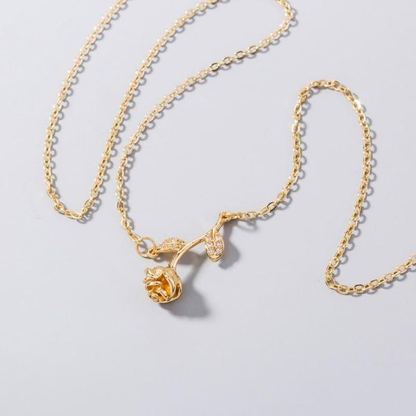 

chains ladies real gold plated rose flower chain necklace design temperament jewelry pendant zircon gift, Silver