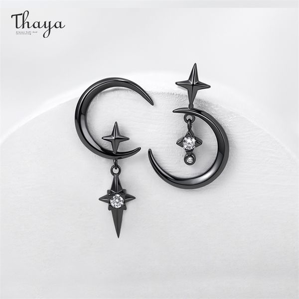

thaya 925 sterling silver needle crystal earrings moon design pendant eardrop for women earring stud trendy women earring dangle 220210, Golden