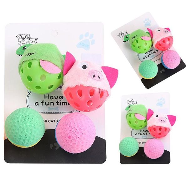 

cat toys pet playing interactive puzzle ball toy set, multicolor kitty plush bell and foam suit for