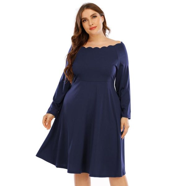 

casual dresses 2021 spring women slach neck long sleeve cold shoulder dress solid female high waist midi plus size clothing, Black;gray
