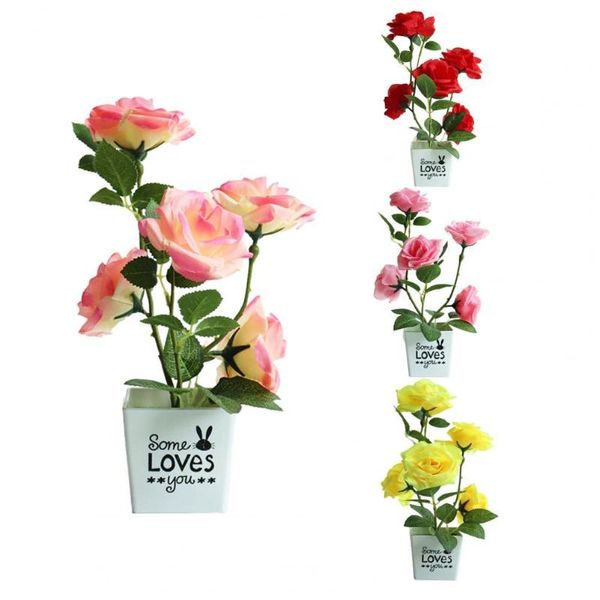 

1set artificial flower plant rose potted bonsai office garden deskornament decor flowers in pot for home decorative & wreaths