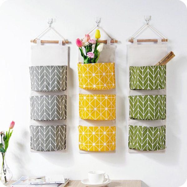 

storage boxes & bins 3pcs 3 pocket hanging bag waterproof behind door wall mounted clothing wardrobe sundries organizers