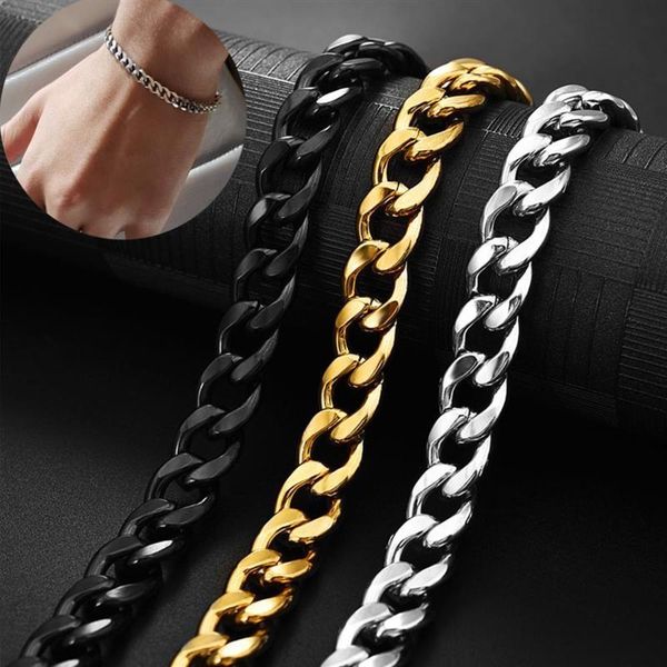 

jiayiqi 3-11 mm mannen ketting armband rvs curb cubaanse link chain bangle voor mannelijke vrouwen hiphop trendy pols sieraden gift, Golden;silver