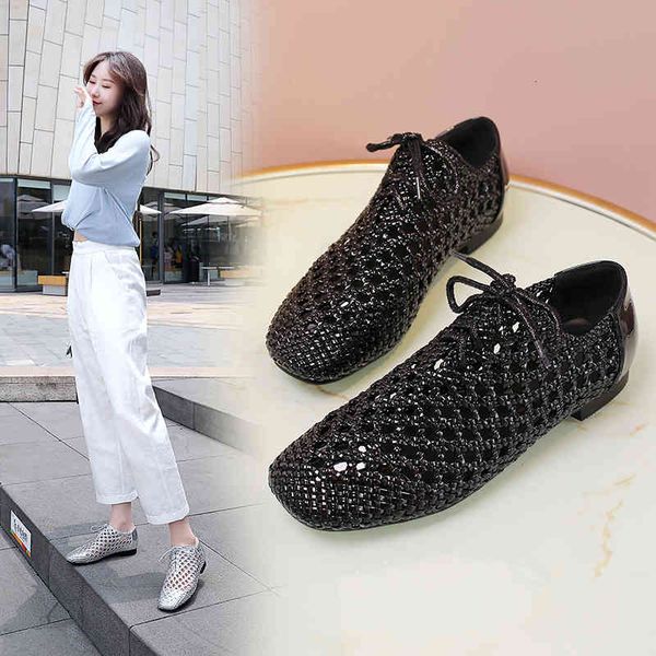 

sandals genuine leather lace women's shoes spring/summer's breath mouth pumps hole craft woman size 34-43 iyg7, Black