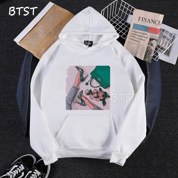 

women's hoodies & sweatshirts spring autumn 2021 classic vogue women high heel bag perfume flowers print oversized hoodie girl harajuku, Black