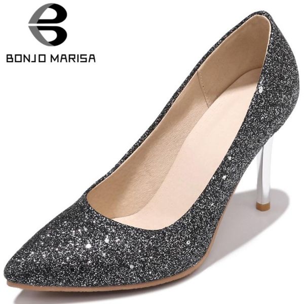 

dress shoes bonjomarisa plus size 30-48 ladies thin high heels pumps fashion pointed toe wedding women party ol woman, Black